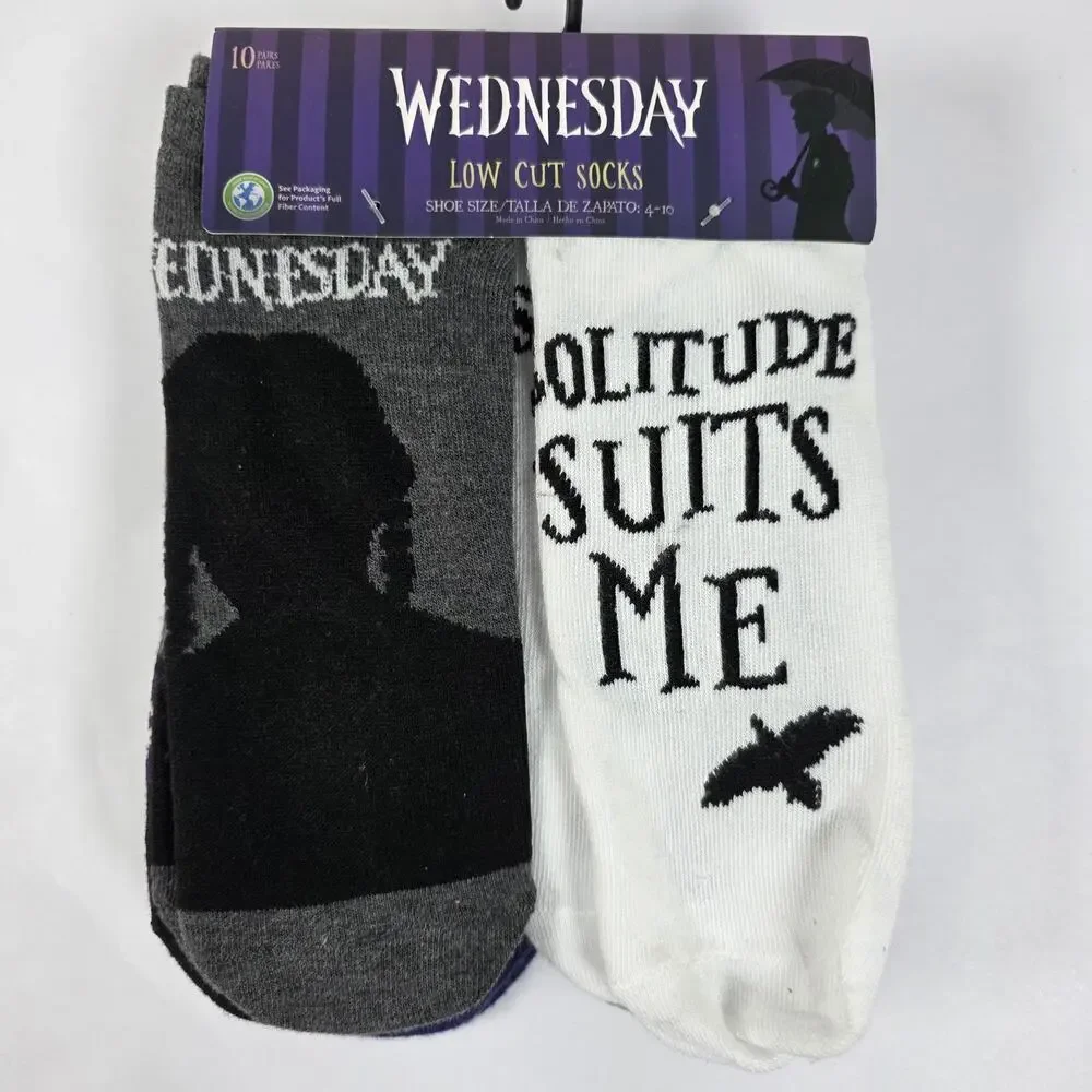 Wednesday Addams 10 Pair Low Cut Socks Womens Size 4-10 Gothic Netflix Show